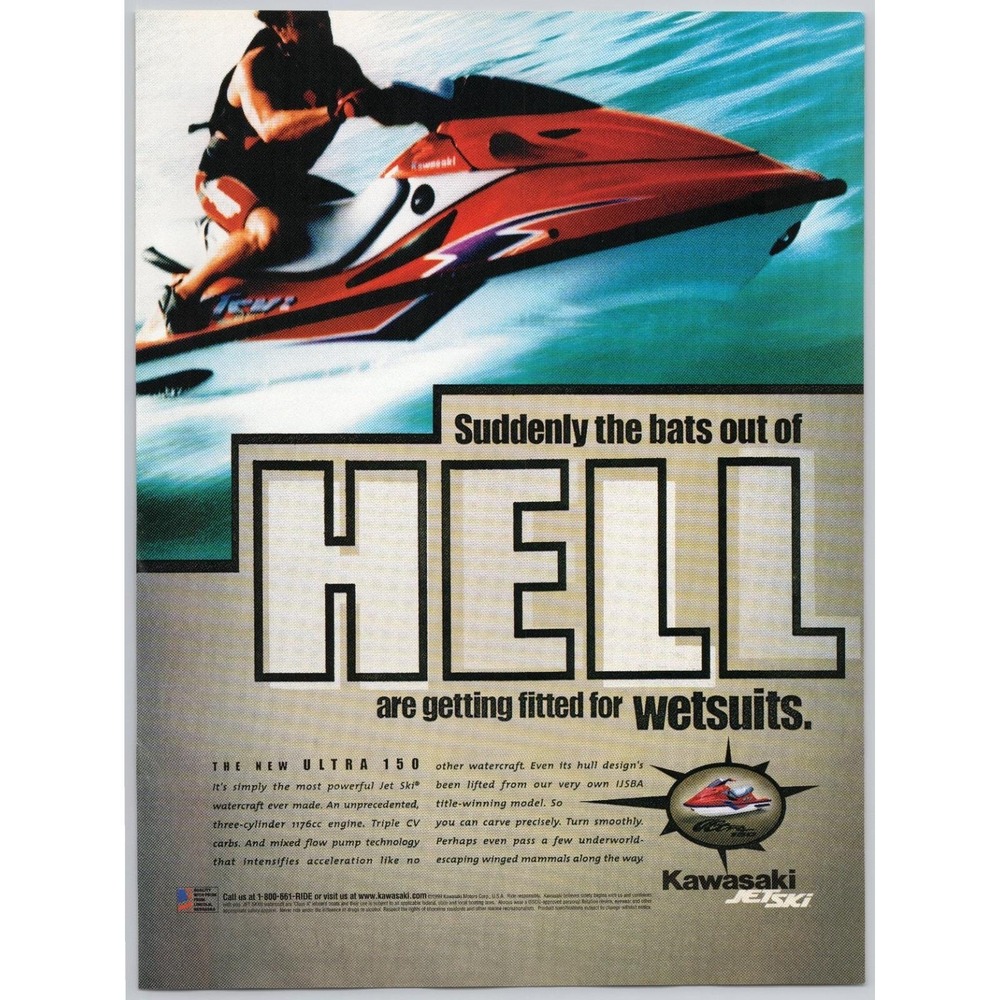 Kawasaki Jet Ski Ultra 150 High Performance Watercraft Vintage Print Ad 1999